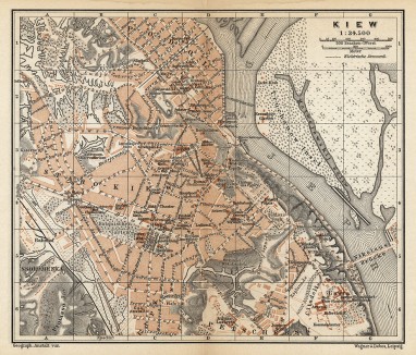 Киев (карта-план из популярного немецкого путеводителя K. Baedeker. Russland. Handbuch fur Reisende. Лейпциг, 1897)