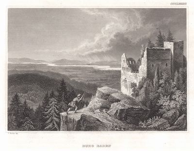 Руины старого замка неподалеку от Баден-Бадена. Meyer's Universum..., Хильдбургхаузен, 1844 год.