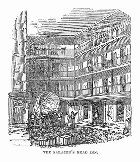 Известный старинный лондонский постоялый двор "Голова Сарацина", просуществовавший до 1868  года (The Illustrated London News №92 от 03/02/1844 г.)