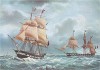Трехмачтовый корабль "Сен-Винсент де Поль". Репринт середины XX века с картин известных французских живописцев из семьи Ру