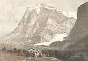 Вид на коммуну Гриндельвальд в Бернских Альпах (кантон Берн). Тоновая литография с фотографии Фредерика Мартена, одного из пионеров этого вида искусства во Франции и Италии. 