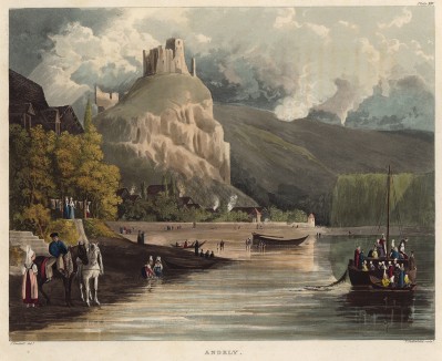 Вид на замок Андели с Сены (из Picturesque Tour of the Seine, from Paris to the Sea... (англ.). Лондон. 1821 год (лист XIV))