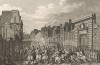 Волнения в парижском предместье Сент-Антуан. 27 апреля 1789 г., возбужденные слухами о том, что зарплата может сократиться до 15 сантимов в день, рабочие бумажной фабрики Ревейон выходят на улицы. Для подавления мятежа в пригород направляются войска.