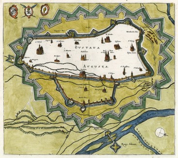 Аугсбург. Укрепления и бастионы города, изображенные на гравюре середины XVII века