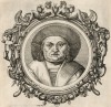 Иоганн Куспиниан (1473--1529 гг.) -- профессор медицины и ректор Венского университета (лист 50 иллюстраций к известной работе Medicorum philosophorumque icones ex bibliotheca Johannis Sambuci, изданной в Антверпене в 1603 году)