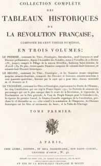 Титульный лист первого тома работы Collection complète des tableaux historiques de la Révolution Française composée de cent treize numéros en trois volumes. Париж, 1804