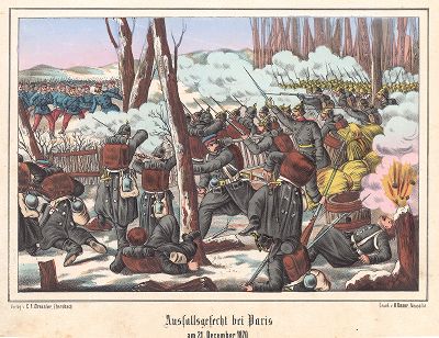 Франко-прусская война 1870-71 гг. Бой в окрестностях Парижа 21 декабря 1870 г. Редкая немецкая литография