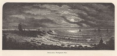Дамба Наррагансет под напором приливных волн, штат Род-Айленд. Лист из издания "Picturesque America", т.I, Нью-Йорк, 1872.