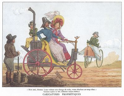 Английская карикатура с паровым автомобилем, 1827 год. L'automobile, Париж, 1935
