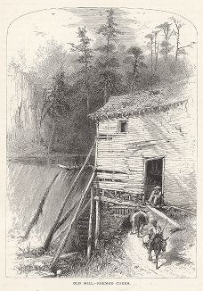 Старая водяная мельница на водопаде Римс, штат Северная Каролина. Лист из издания "Picturesque America", т.I, Нью-Йорк, 1872.