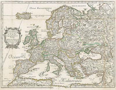 Карта Европы, исправленная и дополненная. Составил придворный картограф Пьер Дюваль в 1676 году.  L’Europe, revue et augmentée par P. Duval. 