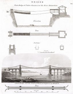 Подвесные или цепные мосты: над рекой Техинтчиен в провинции Квебек (ныне не существующий) и мост над проливом Менай между островом Англси и Уэльсом. 