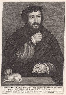 Сэр Томас Мор (1478--1535) - английский юрист и писатель-гуманист, лорд-канцлер Англии. Причислен к лику святых в католической церкви. Гравюра Лукаса Востермана по живописному оригиналу Ганса Гольбейна мл.