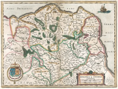 Графства Булонь и Гин. Bolonia & Guines Comitatus. Составил Йодокус Хондиус. Амстердам, 1630