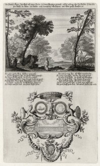 1. Пророк Амос 2. Пророчество Амоса (из Biblisches Engel- und Kunstwerk -- шедевра германского барокко. Гравировал неподражаемый Иоганн Ульрих Краусс в Аугсбурге в 1700 году)