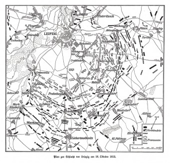 План сражения под Лейпцигом ("Битвы народов") 16-19 октября 1813 г. Die Deutschen Befreiungskriege 1806-1815. Берлин, 1901
