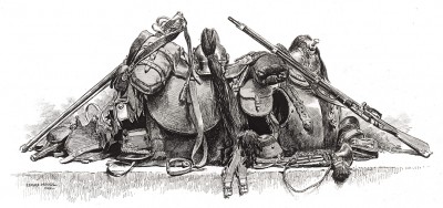Аллегорическая виньетка, предваряющая главу "История кавалерии" (из Types et uniformes. L'armée françáise par Éduard Detaille. Париж. 1889 год)