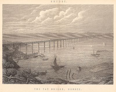 "Первый Тей-бридж" - железнодорожный мост через залив Тей в Данди, Шотландия, построенный в 1878 году. 