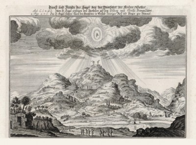 Иисус, восходящий на небо (из Biblisches Engel- und Kunstwerk -- шедевра германского барокко. Гравировал неподражаемый Иоганн Ульрих Краусс в Аугсбурге в 1694 году)