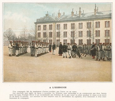 Строевые занятия французской пехоты на плацу. L'Album militaire. Livraison №1. Infanterie. Serviсe interieur. Париж, 1890