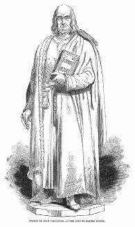 Статуя Джона Карпентера (1372 -- 1442 гг.) -- секретаря городского совета Лондона, автора работы по английскому праву, основателя лондонской городской школы для мальчиков (The Illustrated London News №107 от 18/05/1844 г.)