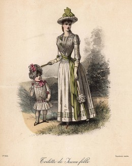 Детская и юношеская мода. Элегантные платья и шляпки для юных модниц. Из французского модного журнала Le Coquet, выпуск 245, 1888 год