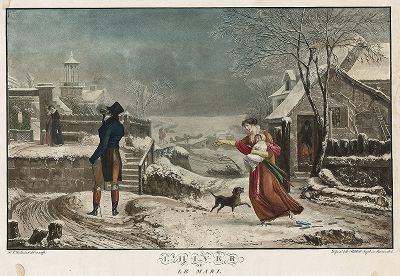Зима, или Муж. Цветная акватинта Филибера-Луи Дебюкура, 1808 год.