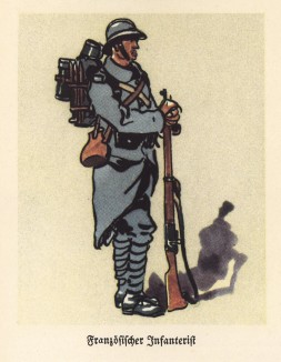 Солдат французской пехоты в полевой форме образца 1936 года при полной выкладке. Из популярной в нацистской Германии работы Мартина Лезиуса Das Ehrenkleid des Soldaten. Берлин, 1936