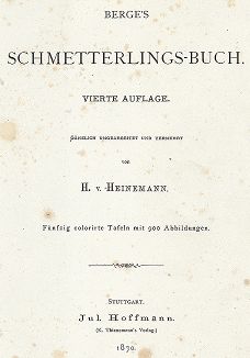 Титульный лист "Книги бабочек"  Фридриха Берге, Штутгарт, 1870. 