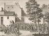12 июля 1789 г. Французские гвардейцы спасают полковника герцога дю Шатле от преследований толпы. Он скрылся сначала в солдатских казармах, затем в штаб-квартире полка. Однако впоследствии дю Шатле все же арестован и 13 декабря 1793 г. казнен. Париж, 1804