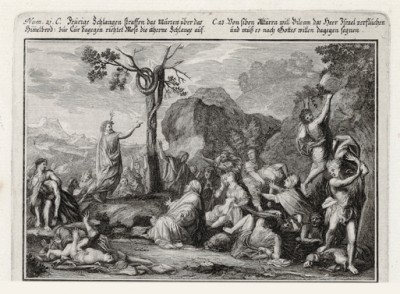 Сказание о медном змие (из Biblisches Engel- und Kunstwerk -- шедевра германского барокко. Гравировал неподражаемый Иоганн Ульрих Краусс в Аугсбурге в 1700 году)