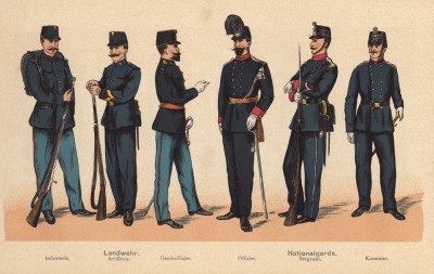 Военнослужащие различных родов войск Ландвера и Национальной гвардии Голландии
