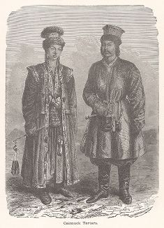 Калмыцкие татары. Ксилография из издания "Voyages and Travels", Бостон, 1887 год
