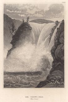 Водопад на реке Гёта-Эльв в Швеции. Meyer's Universum, Oder, Abbildung Und Beschreibung Des Sehenswerthesten Und Merkwurdigsten Der Natur Und Kunst Auf Der Ganzen Erde, Хильдбургхаузен, 1839 год.