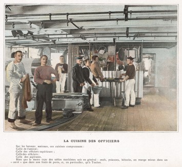 Офицерская кухня на борту французского военного корабля. L'Album militaire. Livraison №8. Marine. La vie à bord. Париж, 1890