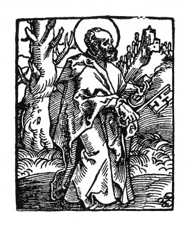Святой апостол Пётр. Ганс Бальдунг Грин. Иллюстрация к Hortulus Animae. Издал Martin Flach. Страсбург, 1512