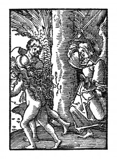 Изгнание Адама и Евы из рая. Из Benedictus Chelidonius / Passio Effigiata. Монограммист N.H. Кёльн, 1526