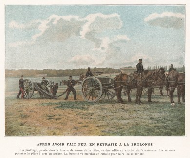 Батарея французской горной артиллерии готовится сменить позицию. L'Album militaire. Livraison №7. Artillerie montée. Париж, 1890