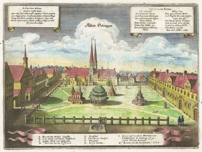 Город Эттинген. Alten Oetingen (нем.). Из Topographie Bavariae Маттеуса Мериана. Франкфурт-на-Майне, 1644
