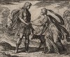 Прокрида дарит Кефалу копьё и собаку. Гравировал Антонио Темпеста для своей знаменитой серии "Метаморфозы" Овидия, л.70. Амстердам, 1606