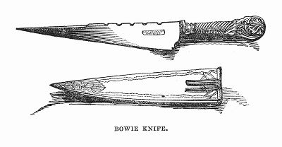 Нож Боуи -- крупный нож с обухом, на котором у конца выполнен специальный скос, имеющий форму дуги, названный по имени изобретателя -- полковника Джеймса Боуи, героя Техасской революции в США (The Illustrated London News №94 от 17/02/1844 г.)