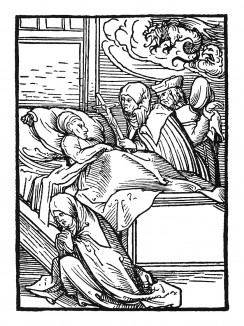 Соборование умирающего. Иллюстрация Ганса Бургкмайра к Taschenbuchlein. Издатель Hans Otmar, Аугсбург, 1510