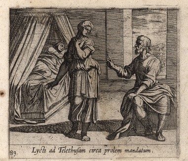Лигд говорит Телетусе о потомстве. Гравировал Антонио Темпеста для своей знаменитой серии "Метаморфозы" Овидия, л.89. Амстердам, 1606