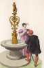 Свидание по-английски у фонтана (XVI век) (лист 104 работы Жоржа Дюплесси "Исторический костюм XVI -- XVIII веков", роскошно изданной в Париже в 1867 году)