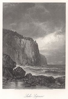 Берег озера Верхнего неподалёку от места впадения реки Крещения, штат Миннесота. Лист из издания "Picturesque America", т.I, Нью-Йорк, 1873.
