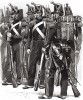 Солдаты 1 полка французских инженерных войск в парадной форме образца 1854 года. Types et uniformes. L'armée françáise par Éduard Detaille. Париж, 1889