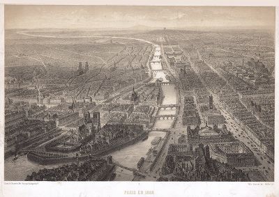 Париж в 1860 году. Вид на IV округ с высоты птичьего полета. 