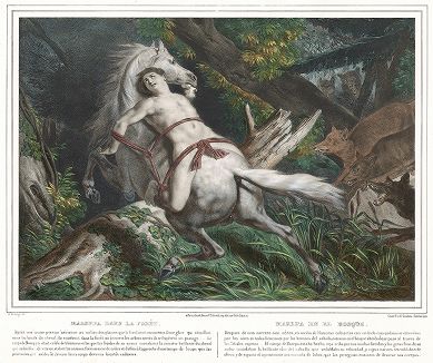 Мазепа в лесу. Иллюстрация к поэме Байрона "Мазеппа", Париж, 1830-е гг. 