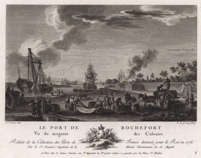 Магазин колониальных товаров в Рошфоре (лист 6 из альбома гравюр Nouvelles vues perspectives des ports de France..., изданного в Париже в 1791 году)