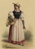 Кантон Во. Селянка из Монтрё с резачком для сбора цветов. Сoutumes suisses dessinés d'aprés nature, par J.Suter. Париж, 1840